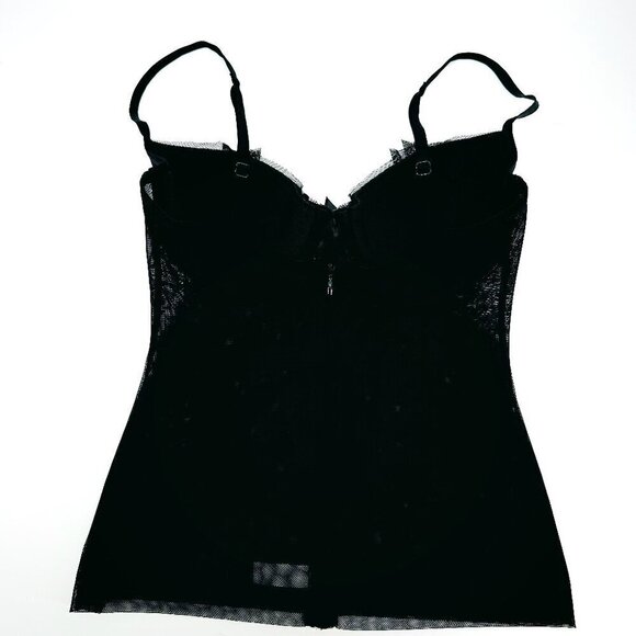 La Perla Malizia Black Zip Back Mesh Satin Bow Push Up Adjustable 36C Cami Tank - Picture 3 of 11